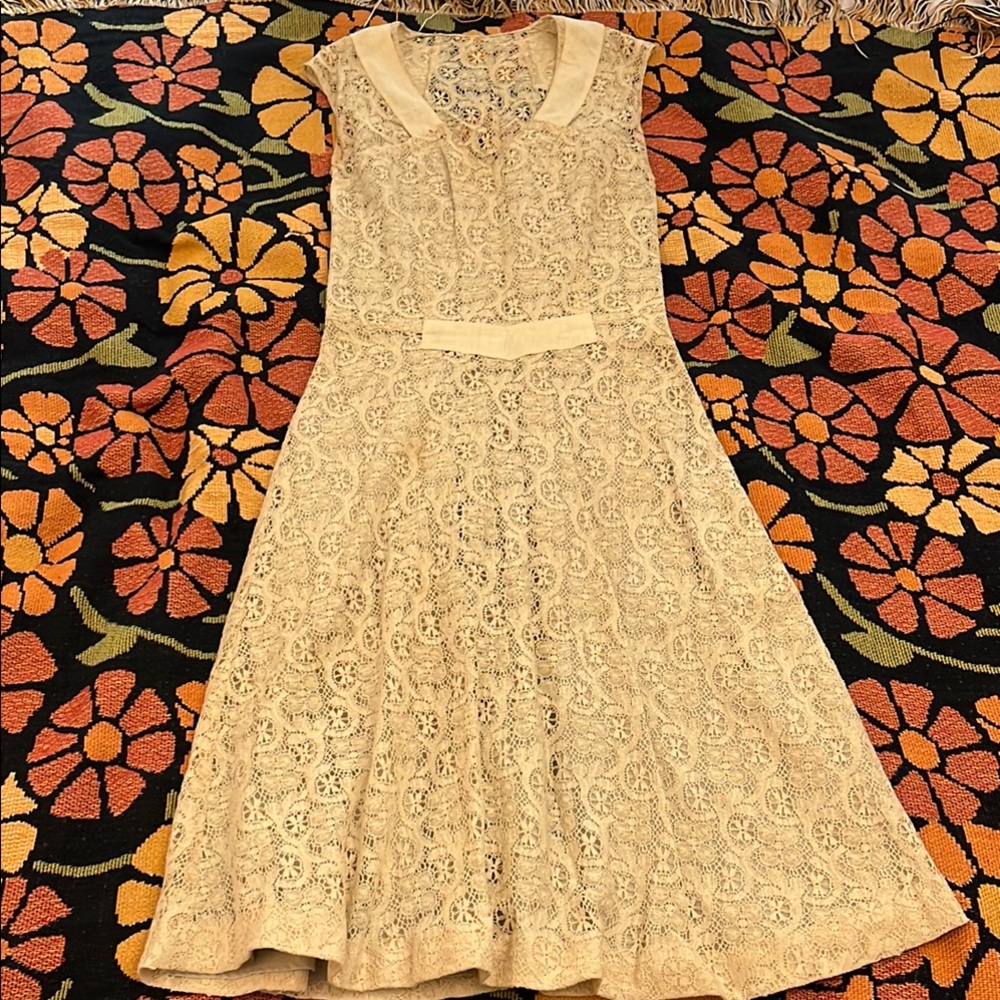 Vintage Mayle Cream Lace Midi Dress